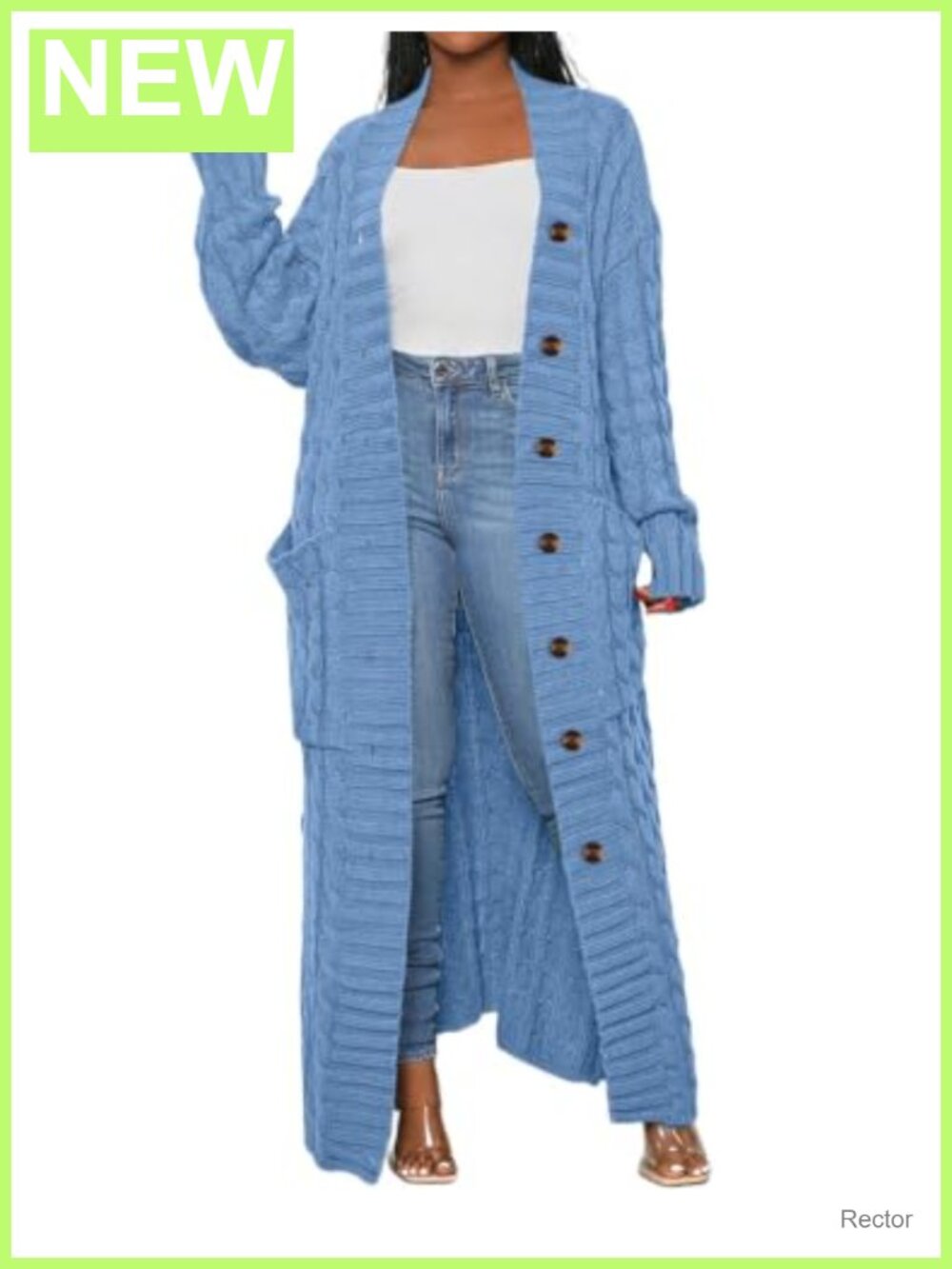 Chunky Cable Knit Long Cardigan Sweater with Pockets